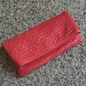 Elegant Red Woven Leather Clutch